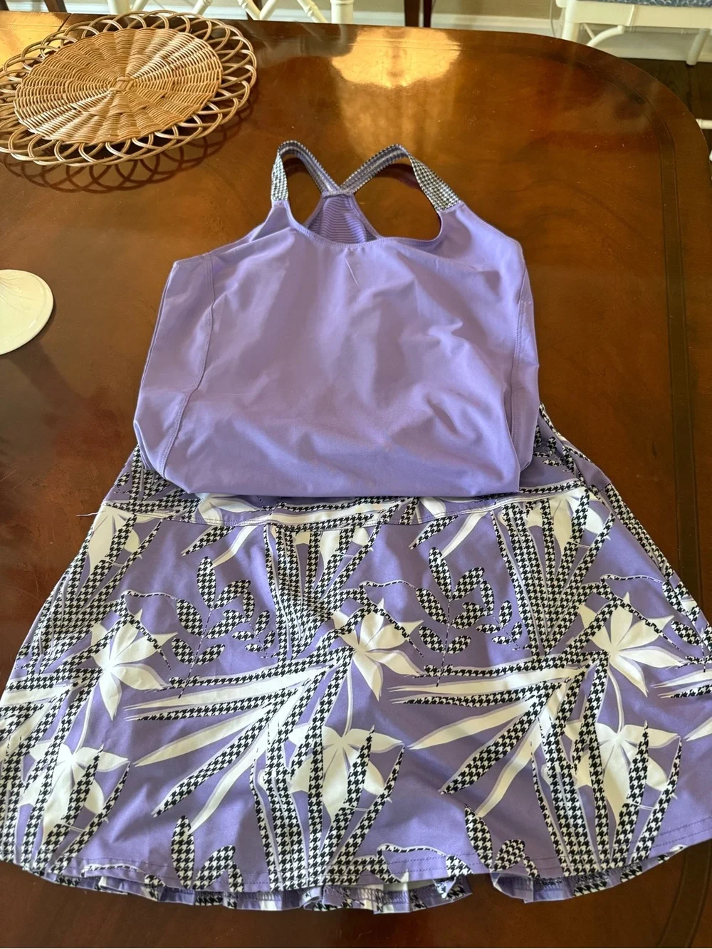 Cross Court Tennis Tank with Strappy Houndstooth Back